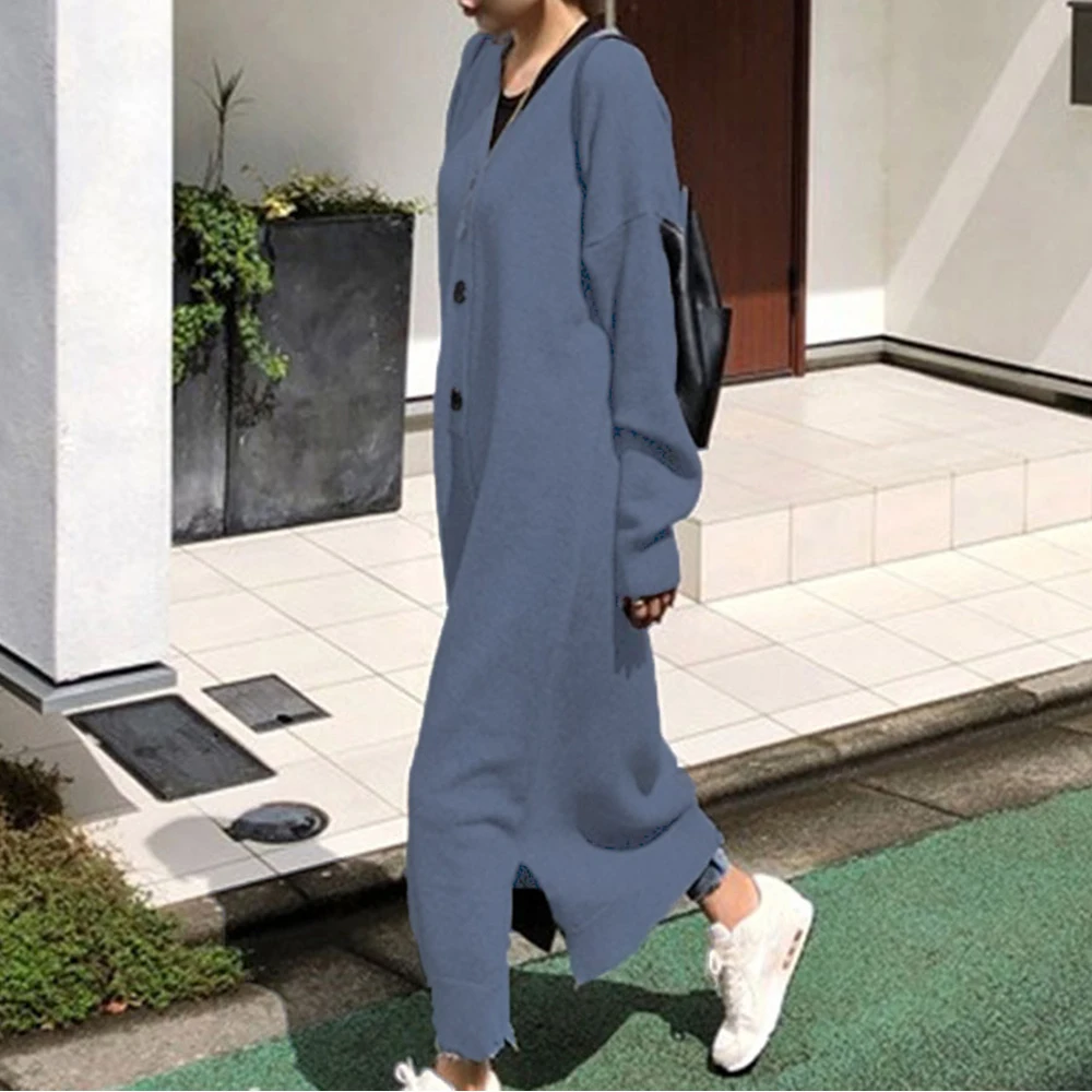 Пуловер трикотажное платье женское Осеннее длиной до лодыжки длинный свитер