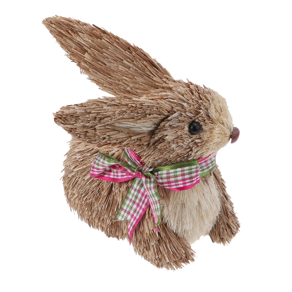 

Hand-woven Straw Rabbit Adornment Animals Ornament Easter Micro Landscape Decor