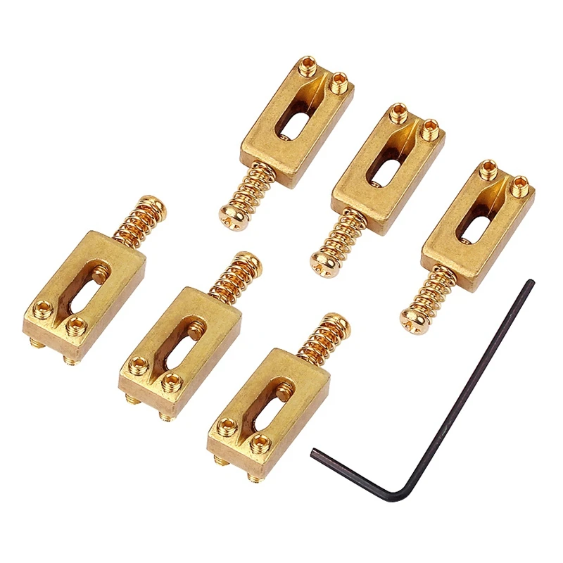 

6Pcs Guitar Bridge Saddles Brass Block Dice Telecaster Bridge with Wrench for Electric Guitar 30X11X6mm