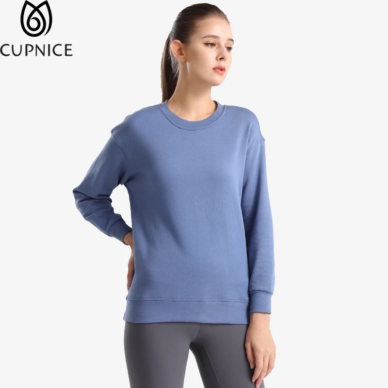 

Женский весенне-осенний хлопковый спортивный Свитшот оверсайз с длинным рукавом, однотонный Свободный Топ с круглым вырезом для йоги, бега,...