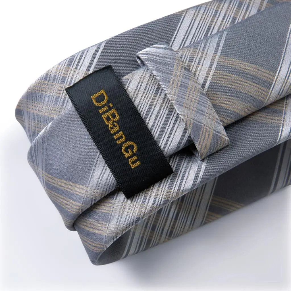 Fashion Men Tie Gold Silver Striped Wedding For Business Dropshipping DiBanGu Designer Hanky Cufflinks Set SJT-7254 | Аксессуары для
