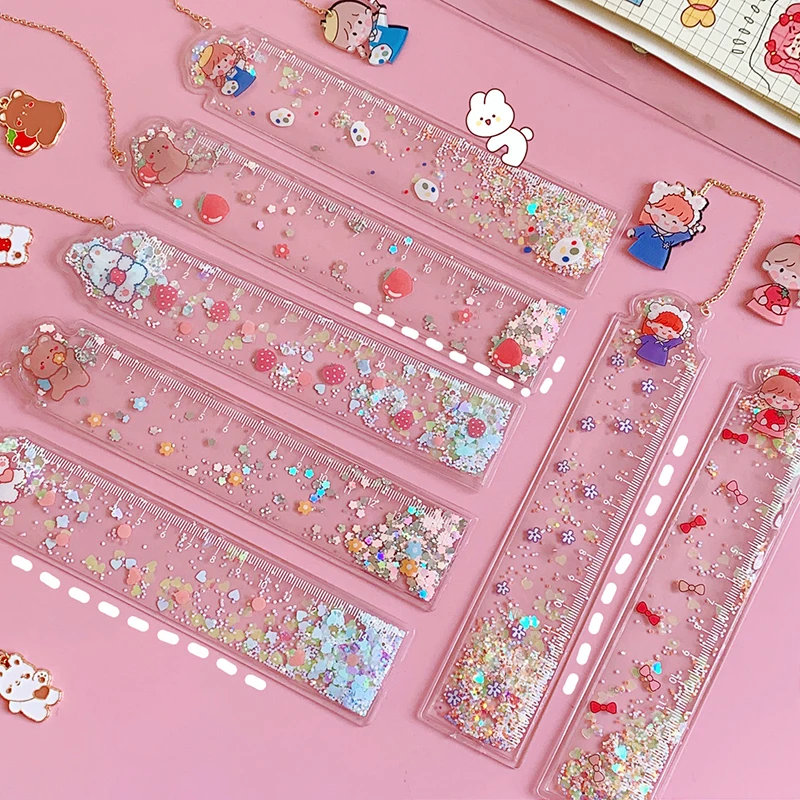 Зыбучий песок блёстки 15 см прямая Линейка многофункциональная закладка для