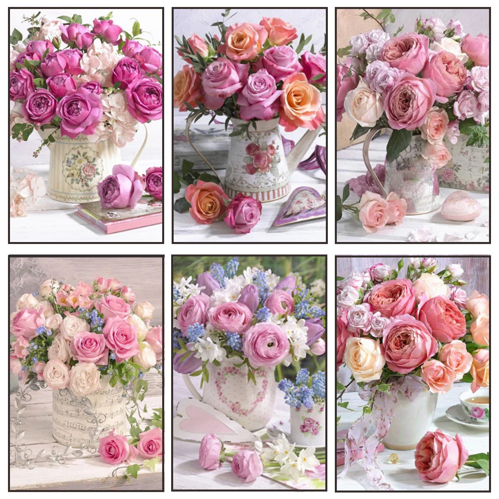 Алмазная 5D картина сделай сам полноразмерная вышивка с цветами пионами стразы