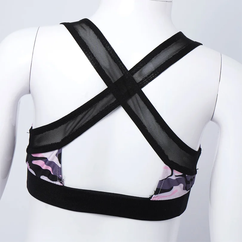 Ch&aacute;ndal deportivo de camuflaje para ni&ntilde;os y ni&ntilde;as, conjunto de ropa deportiva de Yoga, Top recortado de impacto, sujetador y pantalones, traje de baile-5