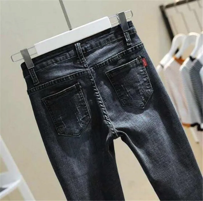 Джинсы черные джинсы с высокой талией женские эластичные большого размера