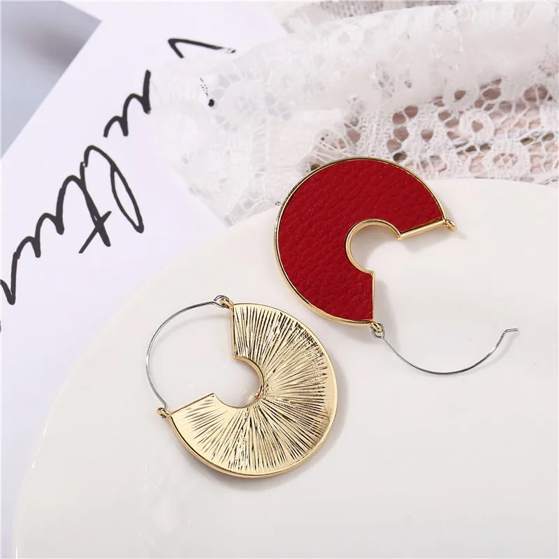 Модные кожаные круглые серьги IF ME большие корейские из сплава металла красные
