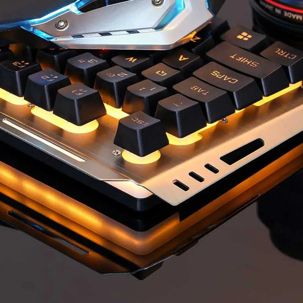 

V1 USB Wired Ergonomic Backlit Mechanical Feel Gaming Keyboard and Mouse Set Tungsten Gold Gamer Laptop Computer Gaming Set