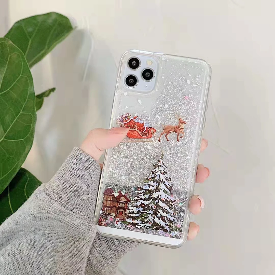 

Shiny Christmas Tree Quicksand Smartphone Case For Iphone 13 12 Mini 11 Pro Xs Max 6 6S 7 8 Plus X XR Soft Silicone Cover 2021
