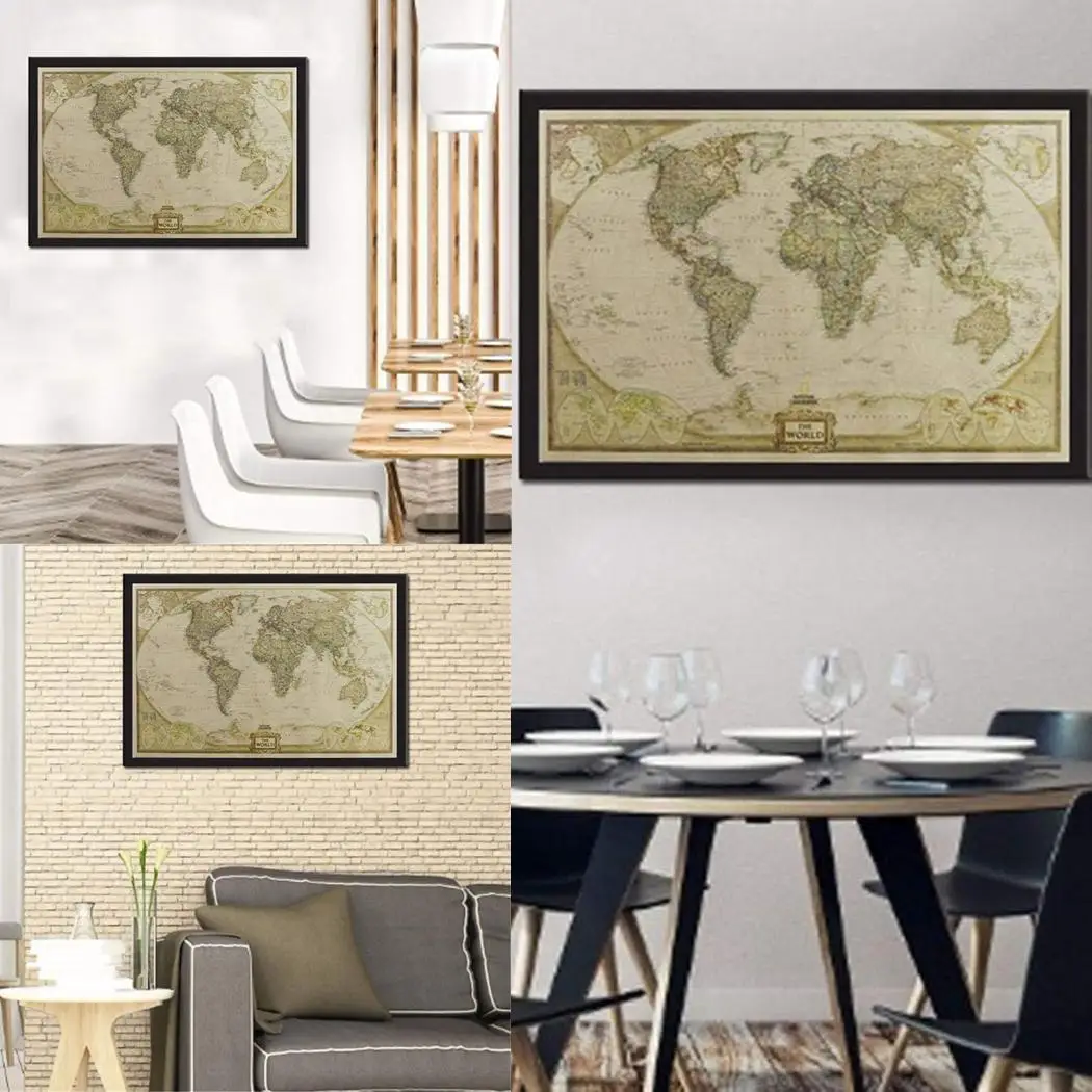Древняя карта мира Античный стиль Карта крафт бумага плакат как картина