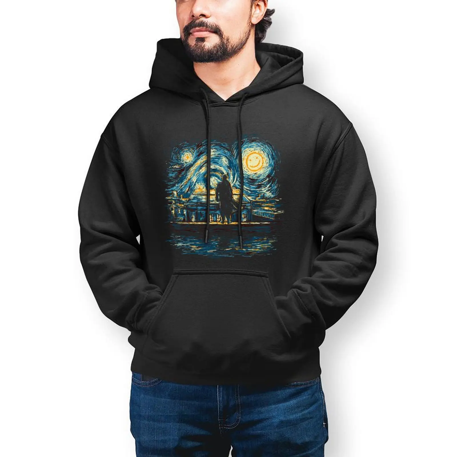 

Худи с надписью «Звездная ночь» от Van Gogh, уличные теплые толстовки, модные длинные мужские модели X