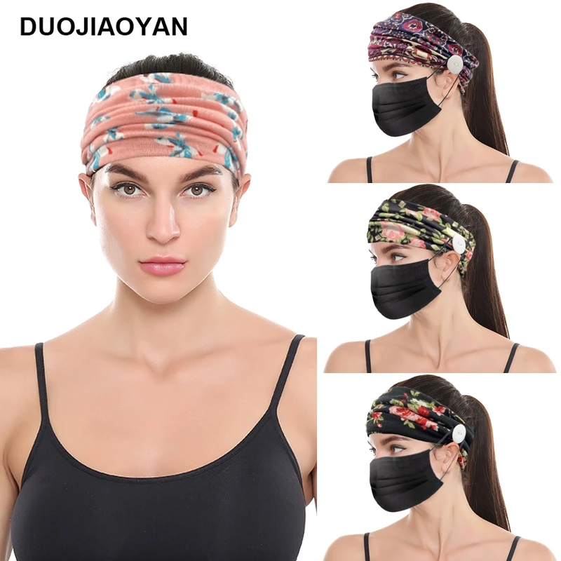 

DUOJIAOYAN Women Soft Button Headband Color Wide Headwrap Bandana Print Hair Band