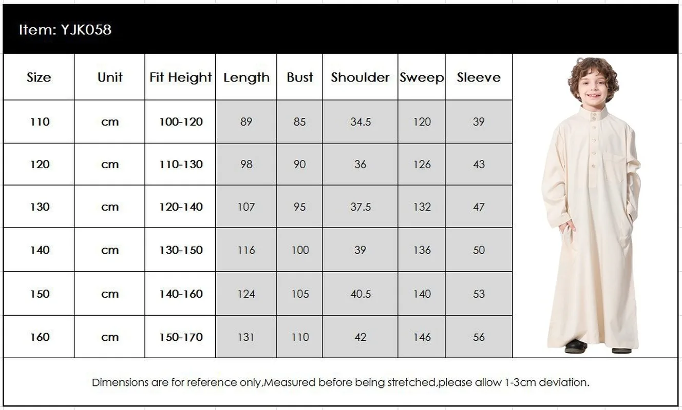 Muslim Kids Boys Clothes Long Sleeve Robe Thobe Jubba Islamic Abaya Middle East Arab Clothing Traditional Costumes Child Dresses