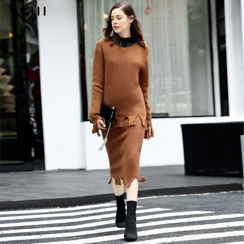 Amii минималистский свитер с круглым вырезом Женский Осенний Повседневный