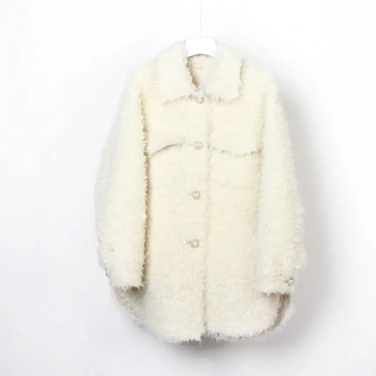 

2020 New Women Winter Real Fur Overcoat Lady Casual Sheep Shearing Warm Plush Natural Sheep Lamb Wool Fur Long Overcoat H50