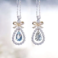 trenddy luxury jewelry bowknot clavicle chain imitation aquamarine pendant plated 18k gold stone topaz blue water drop necklace