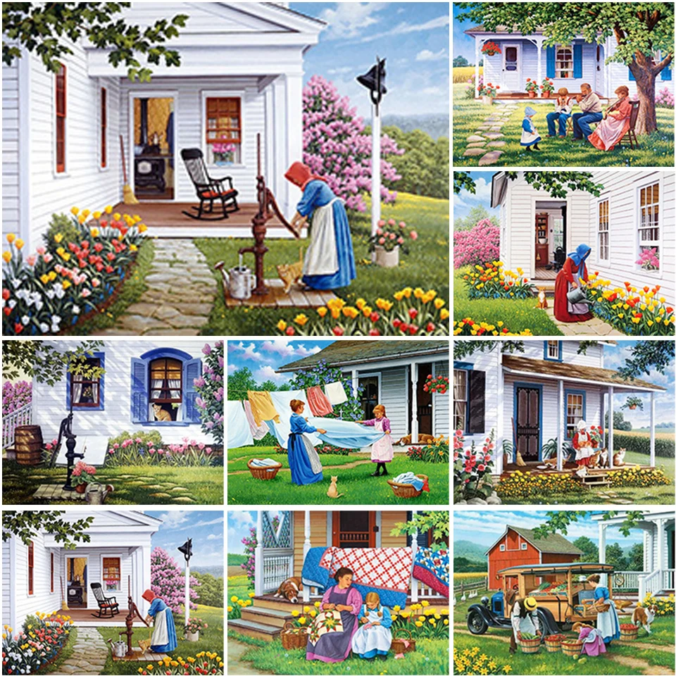 

New 5d DIY Diamond Painting Flower Garden Landscape Full Square Round Scenery Villa Diamond Embroidery Decoration Home Art Kit