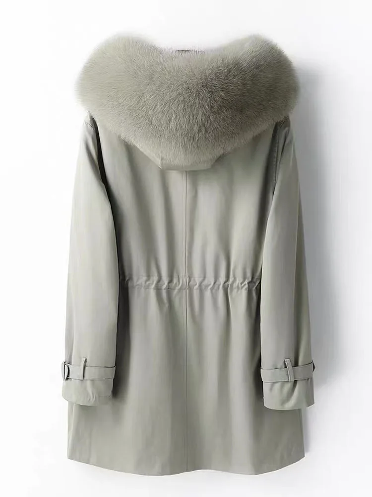 Rex Rabbit Fur Liner Fox Fur Collar Parka Women's Mid-Length Detachable Fur Coat