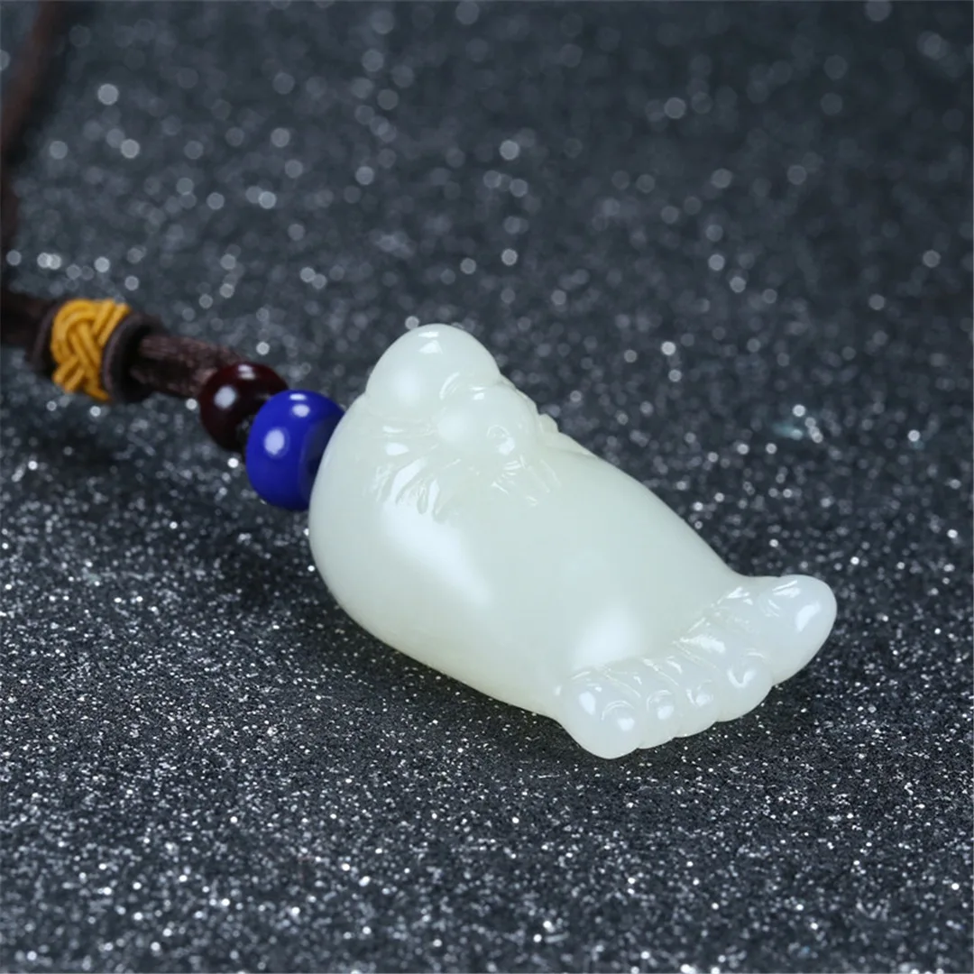 

Natural real white hetian jade Little feet Necklace Pendant Women Men Genuine Stone Charms Amulet Gifts For Ladies luxury