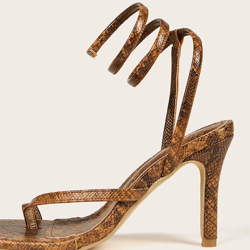 

Summer Shoes For Women Sandals 2021 Fashion High Heels Square Toe High-Heeled Sandals Snake Slip-On Woman Pumps Female Shoes