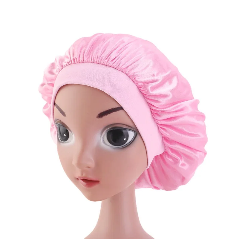 Детская Атласная шапочка широкая эластичная повязка шапка для сна шелковые