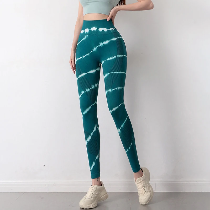 Women Tie-Dye Workout Leggings High Waist Elastic Push Up Leggings Sexy Casual Fitness Ankle Length Jogging Leggings Female