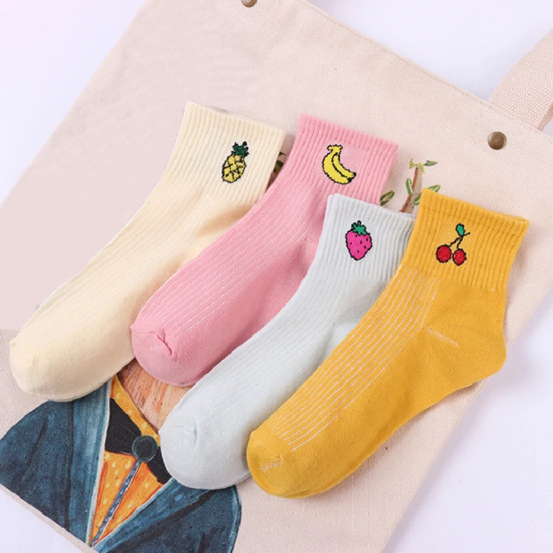 Повседневные хлопковые носки для женщин с красочными фруктами удобные Лодыжка
