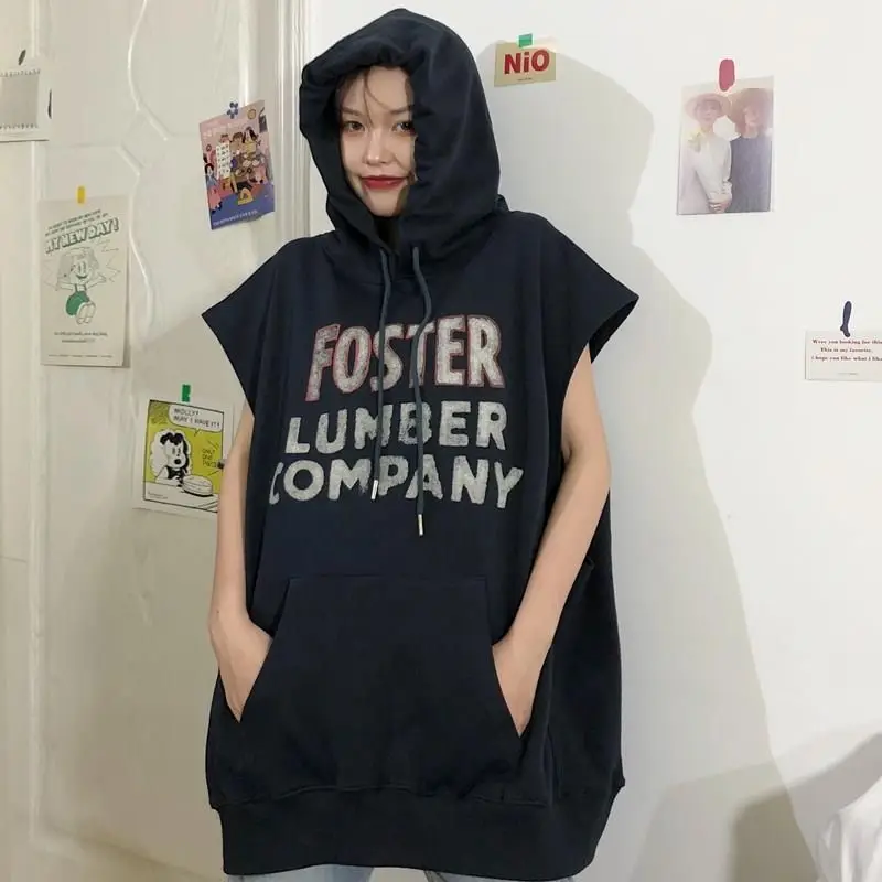 

Lethargic Style Sweatshirts Women Autumn New Korean Trendy Loose Hoodies Female Sleeveless Hooded Pullover Vest Harajuku Clothes