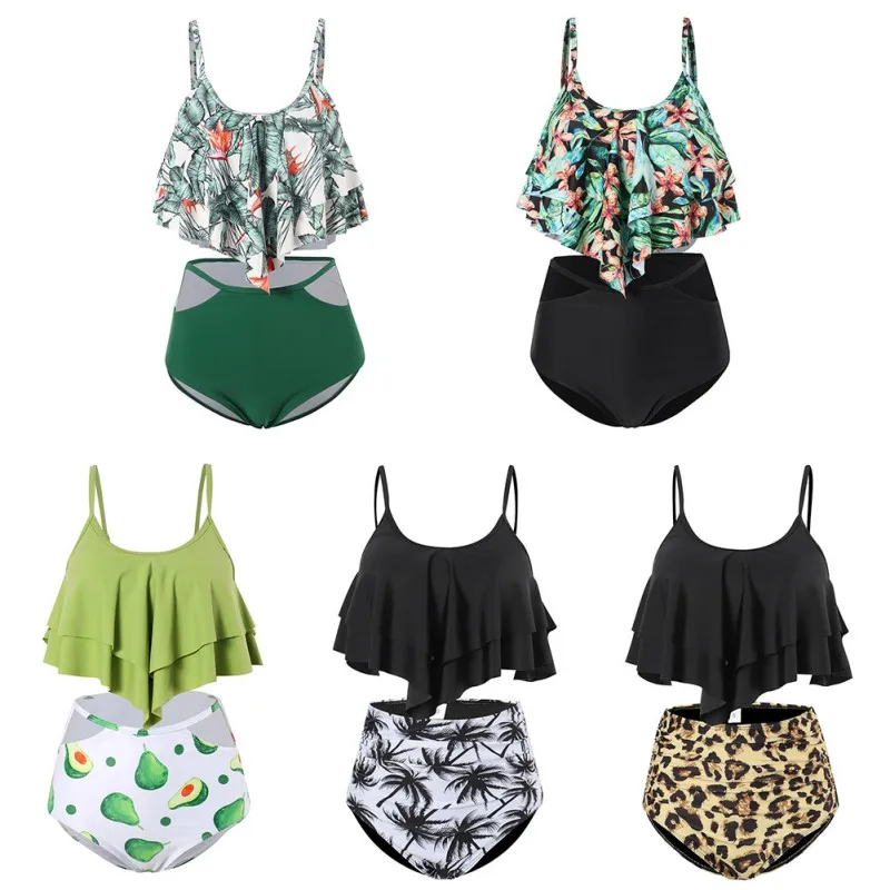 

Summer Women High Waist Bikini Set Sexy Quick Drying Swimsuit Ruffle Bathing Suit Beachwear Biquini Swimwear New