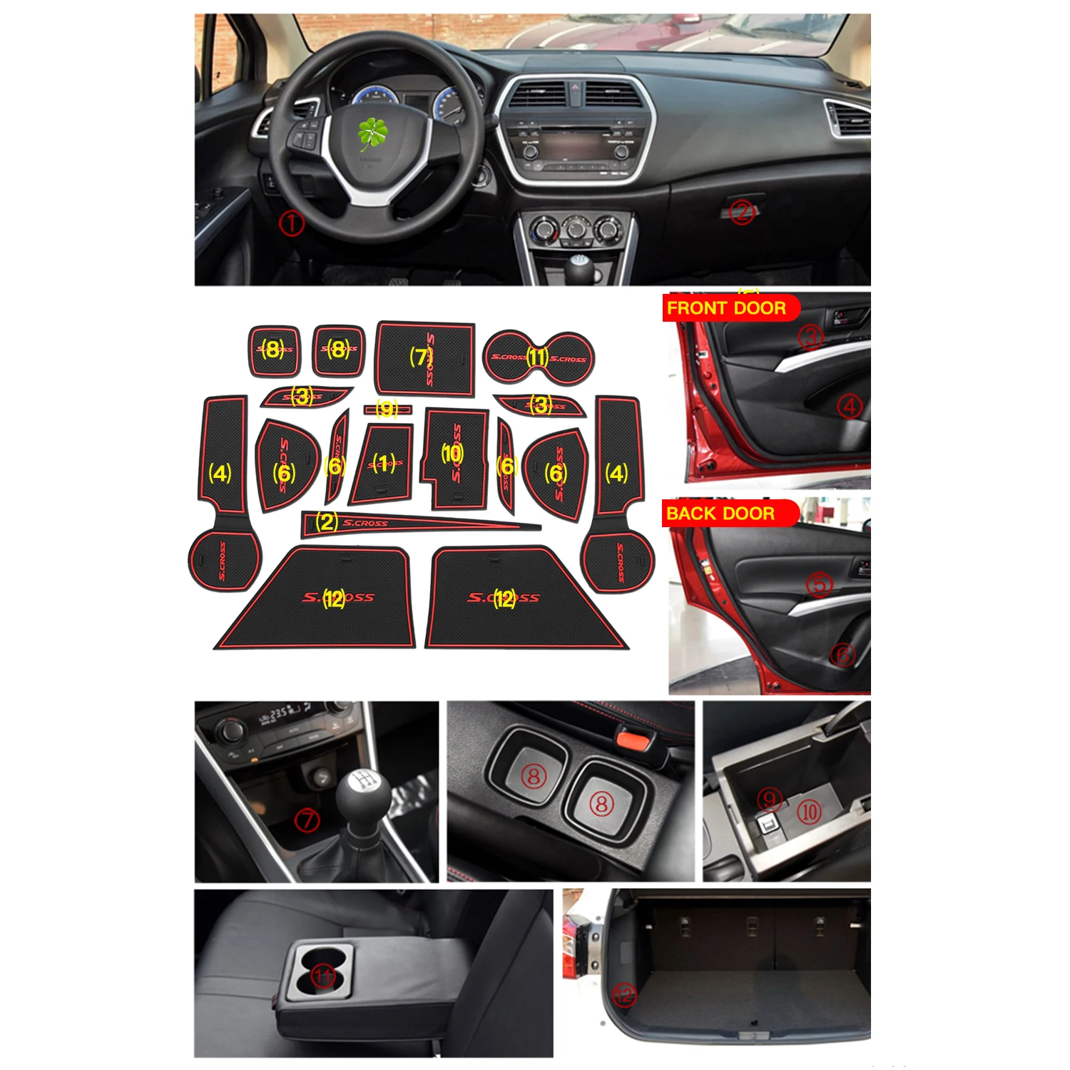 RUIYA нескользящий пылезащитный коврик для двери для Maruti Suzuki S-Cross, Автомобильный интерьер, слот для ворот, подлокотник, коврики для хранения