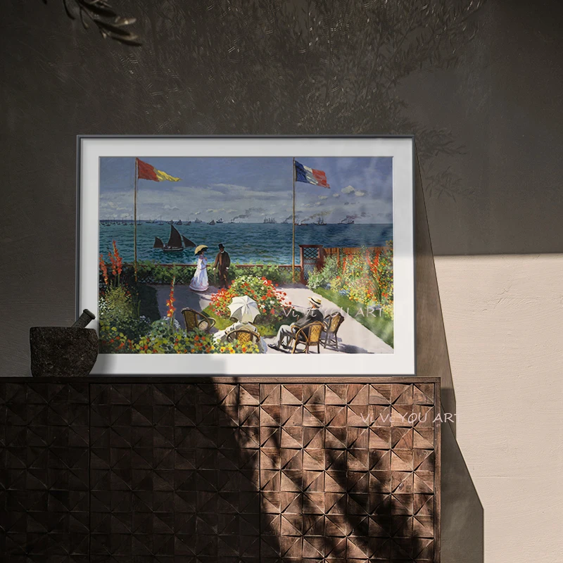 

100% Handmade Claude Monet Famous Painting Garden at Saint-Adresse Wall Art Canvas Painting Poster for Living Room No Framed