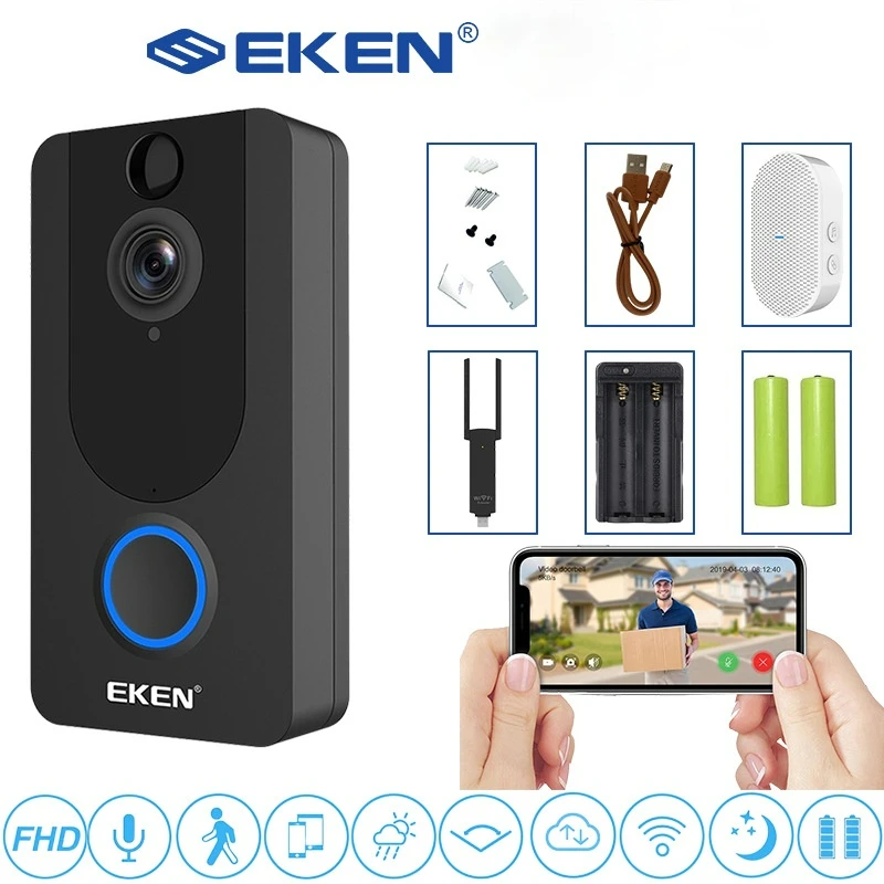 

EKEN V7 HD 1080P Smart WiFi Video Doorbell Camera Visual Intercom Night Vision IP Door Bell Wireless Security Cameras Cat Eye