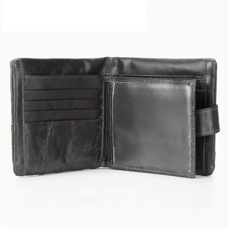 Мужской кошелек из натуральной кожи с отделением для монет черный короткий