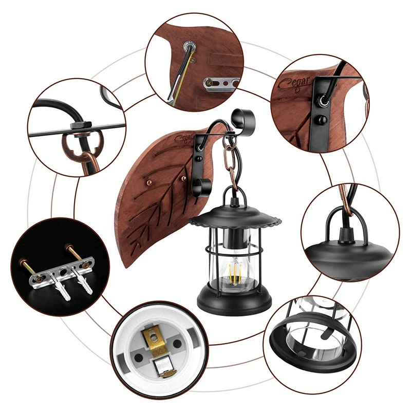 

E27 Wall Lights Loft Wood Retro Vintage Wood Metal Wall Light for Restaurant, Bedroom Bedside Wall Lamp Glass Shade