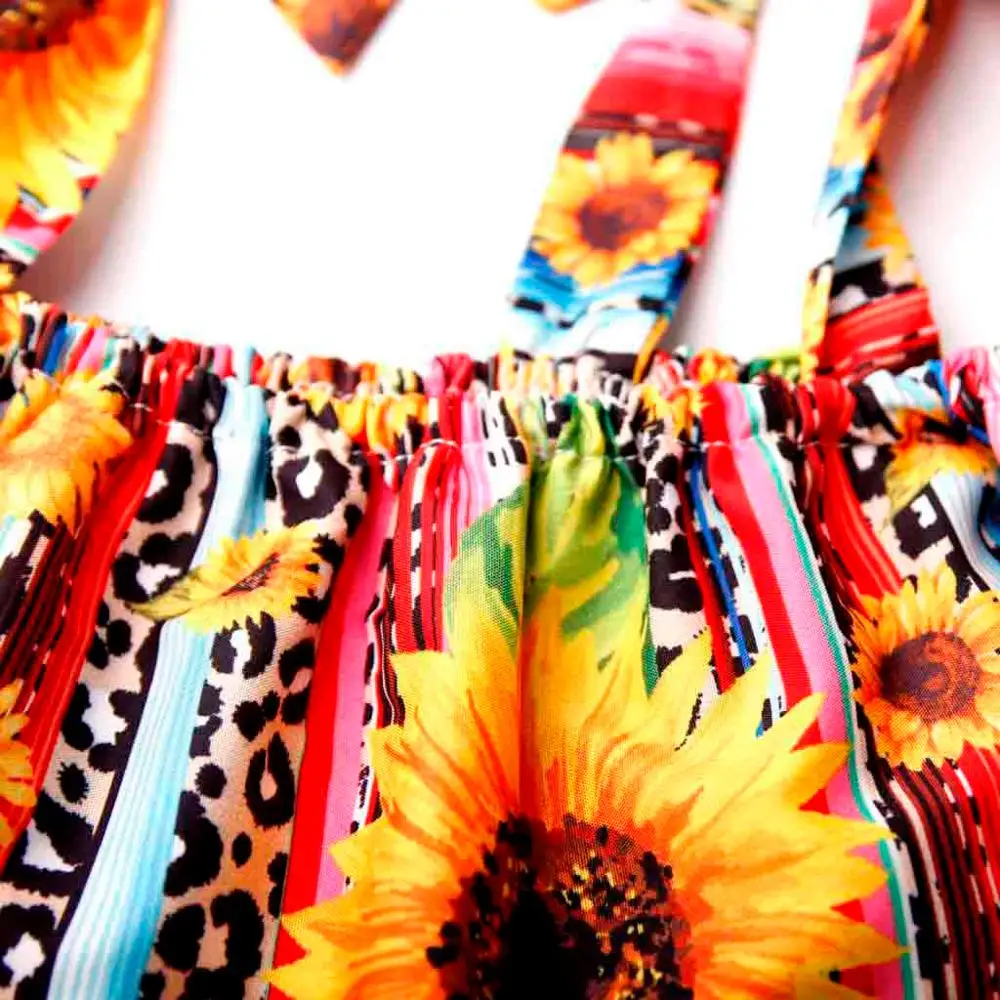 Детский комбинезон без рукавов с оборками и цветочным принтом|Ромперы| |