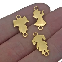 5pcs high quality stainless steel gold 3 types girls small charms connector pendant polished jewelry making bracelet accessories