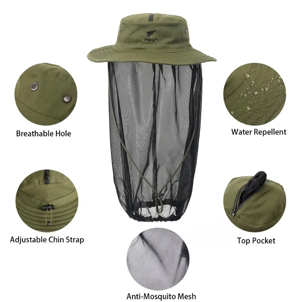 en Ucuz 8 Fanlar çıkarılabilir Kafa Net şapka Güneş şapkası Kova şapka Gizli Net Mesh Maske Balıkçılık Yürüyüş Için Bahçe Erkekler Kadınlar