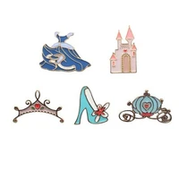 disney original accessories fairy tale series cinderella dress glass shoes princess castle crown oil drop brooch enamel pin