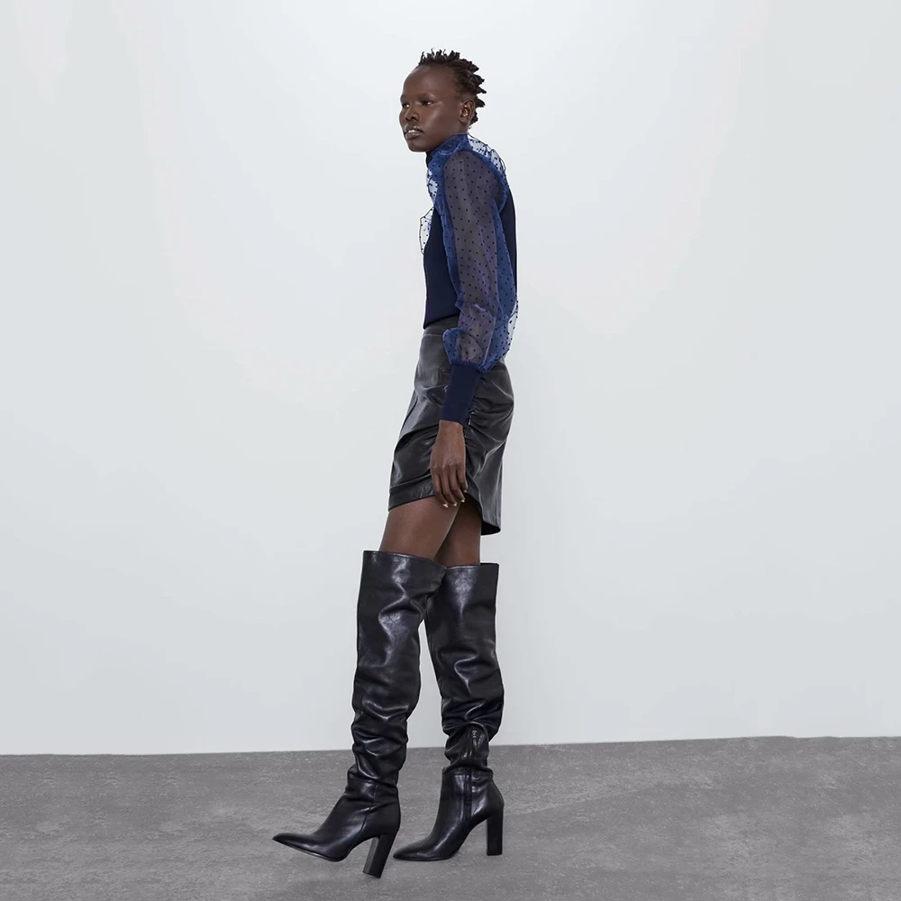 Женский свитер с воротником-стойкой ZA трендовый длинными рукавами и эластичными