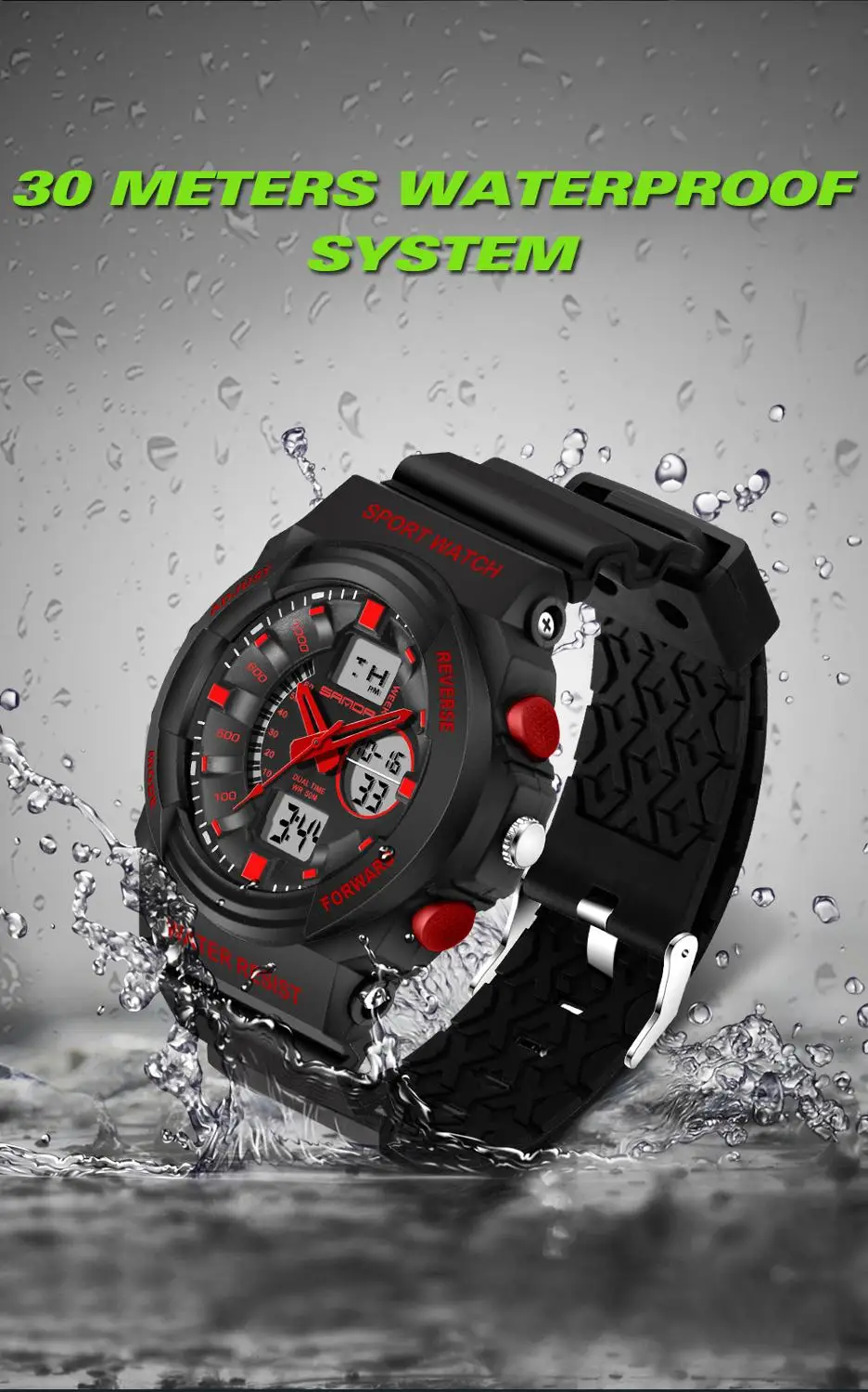 

Double Time Display Sport Mountaineering Waterproof Electronic Watch LED Noctilucent Multi-Function Watch Digital Quartz Watch