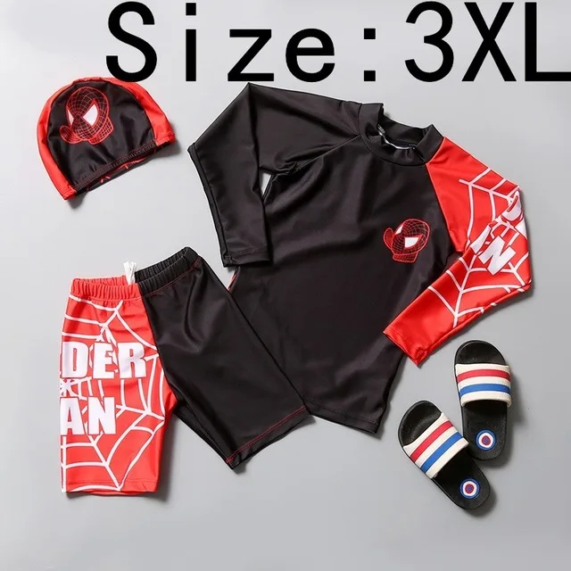 Black 3XL Новинка; купальный костюм для маленьких мальчиков+ шапочка; комплект из 3 предметов; милый синий купальный костюм; одежда для купания с героями мультфильмов для маленьких детей - Цвет: Black 3XL