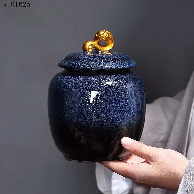 

Европейский синий керамический резервуар для хранения, креативные чайные банки, домашний контейнер большой емкости для хранения конфет и з...