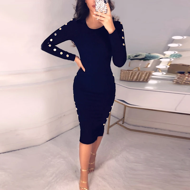 Женское облегающее платье на пуговицах Slaygirl Клубное трикотажное с длинным