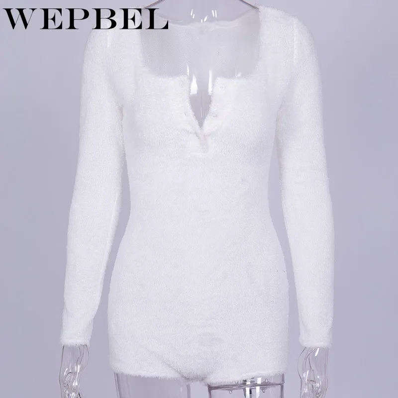 

Mandylandy Long-sleeved Bikinis for Women Fashion V-neck Velvet Bodysuit Jumpsuit Tight Jumpsuits Romper Sexy Lingerie for Women