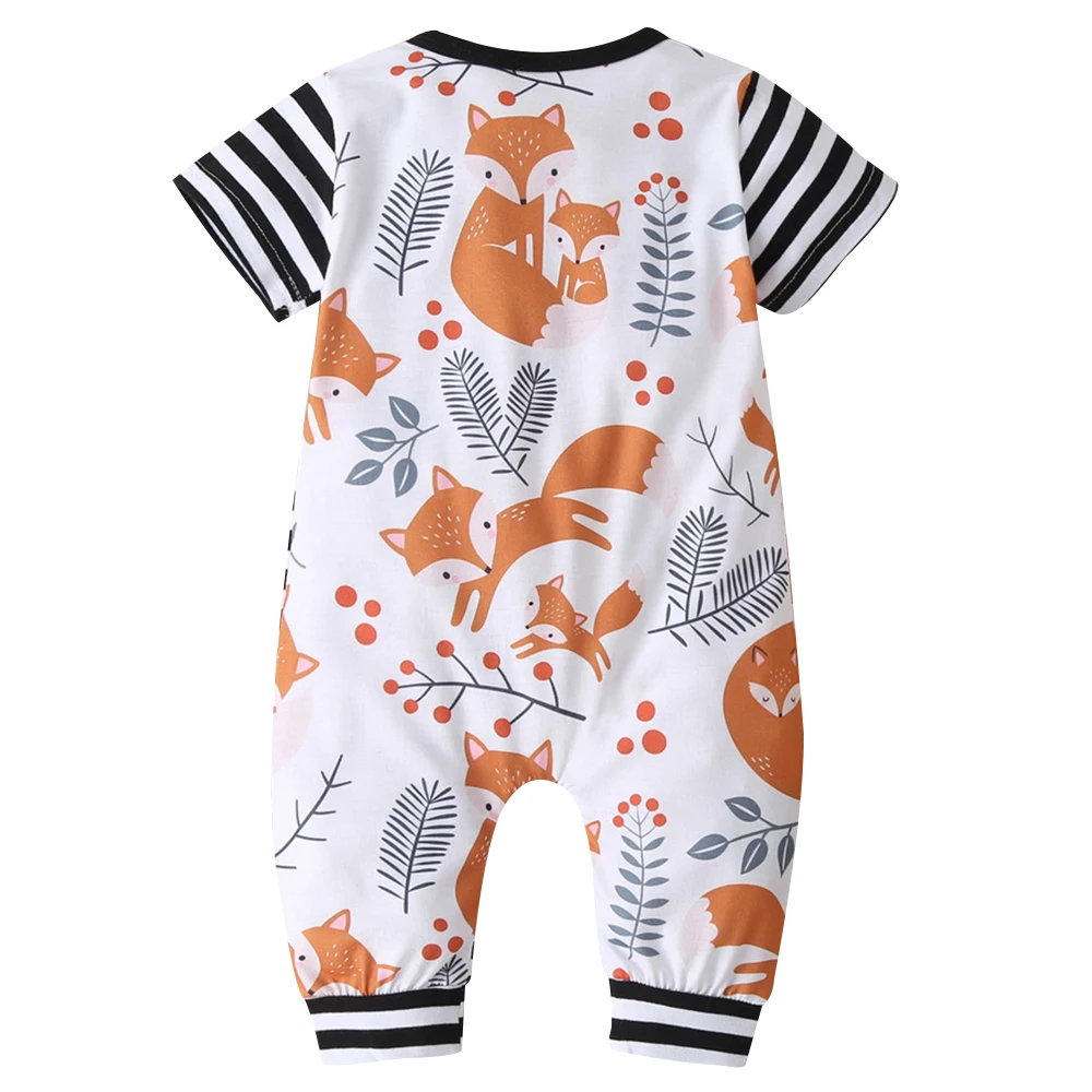 Newborn Stripe Patchwork Animal Print Romper One Piece Infant Boy Clothing Cute Boys Baby Cotton Summer Jumpsuit D30 |