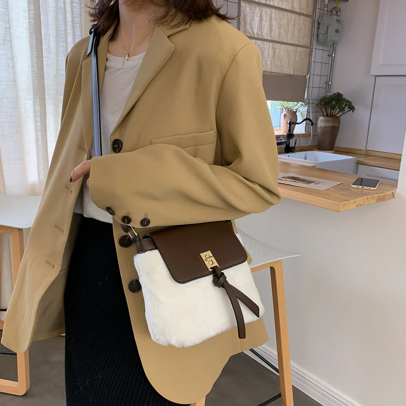 Женские сумки зимний стиль мягкие плюшевые роскошные дизайнерская женская сумка