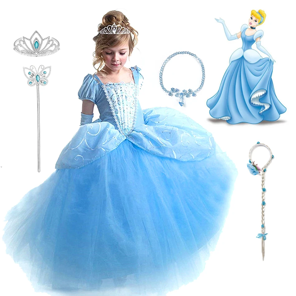 Girl Cinderella Cosplay Dress Up Clothes for Girls Christmas Halloween Party Princess Costume Kids Birthday Wedding Gown JYF