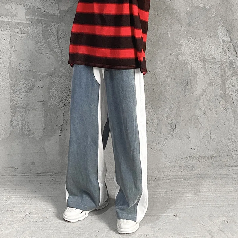 

summer new men's wide-leg mopping pants lazy wind ins profile loose retro oldschool elastic waist casual trousers men's trousers