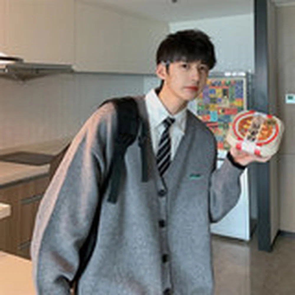 

Мужская повседневная Уличная одежда на весну и осень, Мужская одежда, вязаный корейский модный кардиган, мужской свитер с V-образным вырезом...