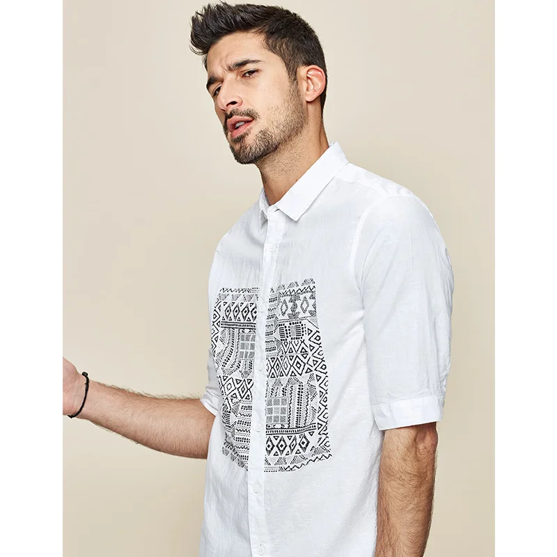 Рубашка KUEGOU мужская с принтом 100% хлопок короткий рукав модная удобная блуза