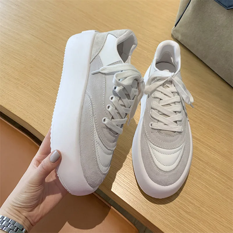 

Meotina Flat Platform Shoes Natural Genuine Leather Woman Shoes Lace Up Round Toe Casual Flats Ladies Footwear 2021 New Spring